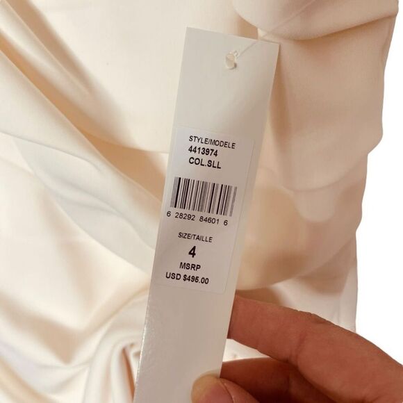 ML Monique Lhuillier Ivory Bow-Drape Wrap Midi Dress Size 4 | NWT - Picture 8 of 12